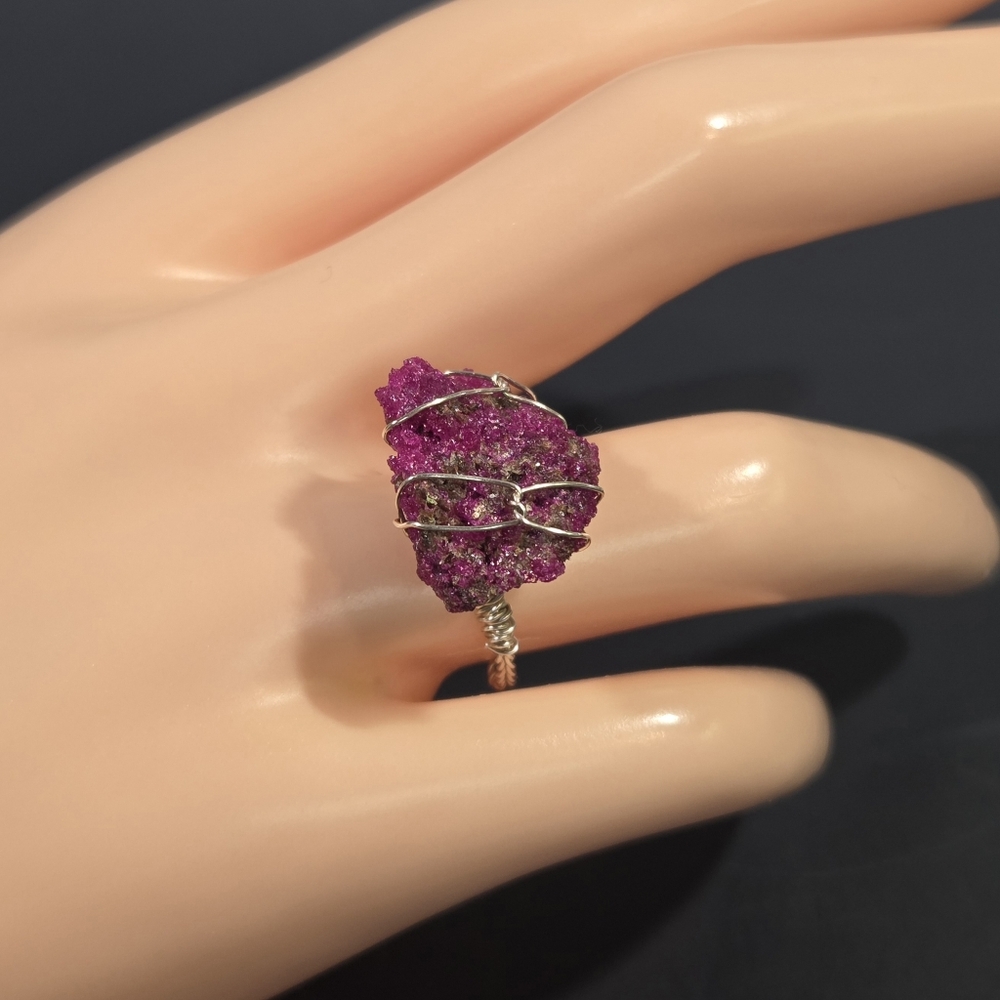 Genuine Handcrafted 999 Fine Silver Wirewrapped Ring With Rough Ruby Corundum
